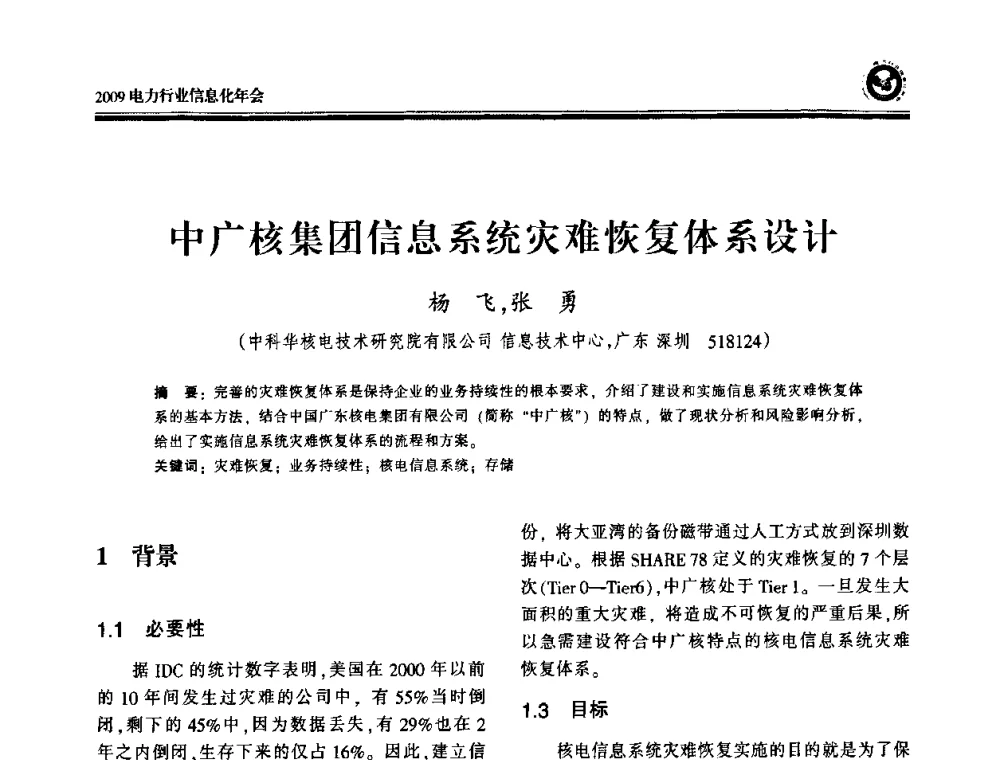 中广核集团信息系统灾难恢复体系设计 - 2009电力行业信息化年会