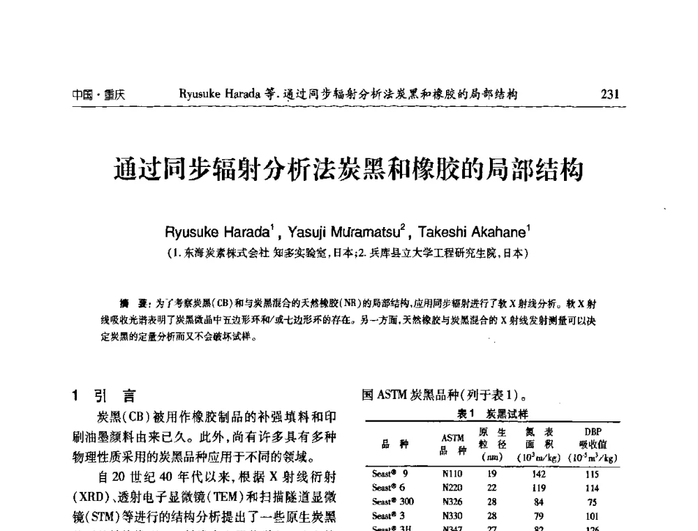 通过同步辐射分析法炭黑和橡胶的局部结构 - 2010年中国炭黑展望会