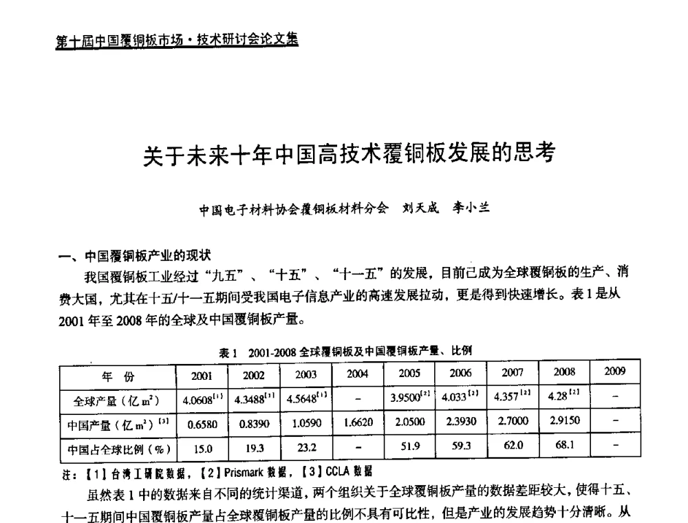 关于未来十年中国高技术覆铜板发展的思考 - 第十届中国覆铜板市场·技术研讨会