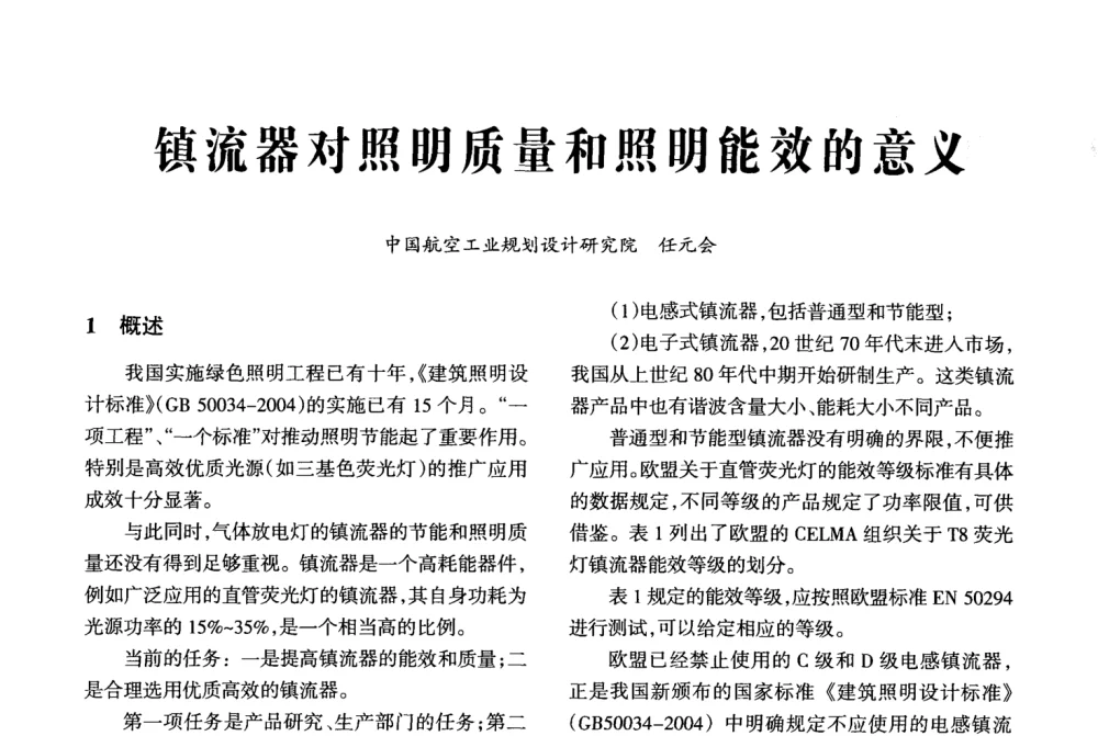 镇流器对照明质量和照明能效的意义 - 2008全国电子镇流器技术及应用研讨会