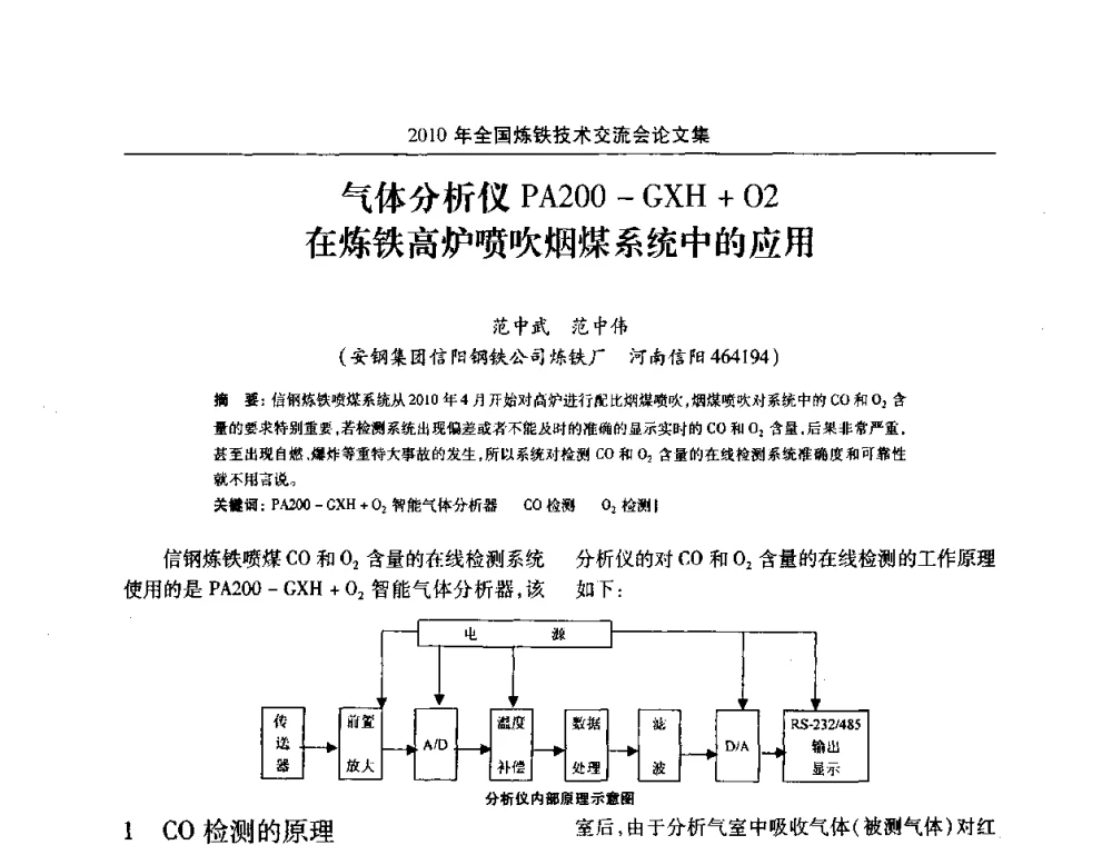 气体分析仪PA200-GXH+O2在炼铁高炉喷吹烟煤系统中的应用 - 2010年全国炼铁技术交流会