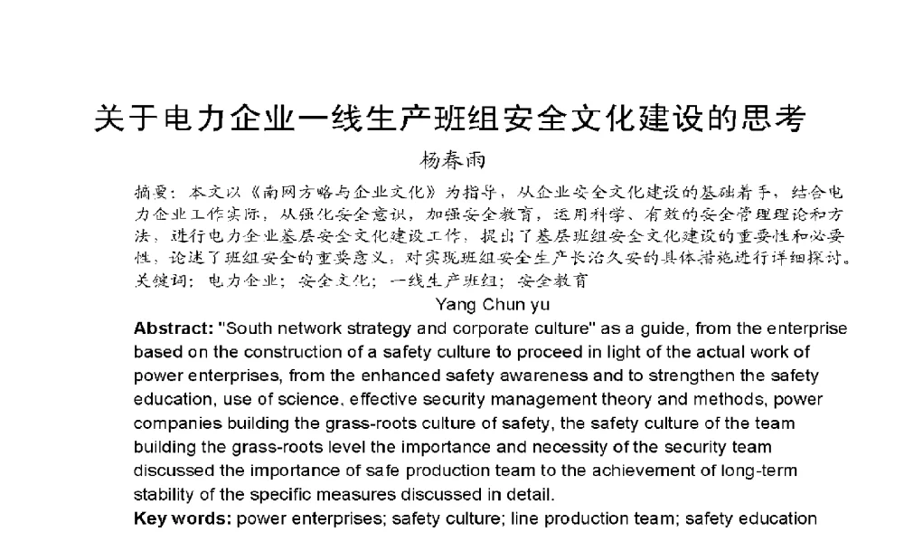 关于电力企业一线生产班组安全文化建设的思考 - 2009年云南电力技术论坛
