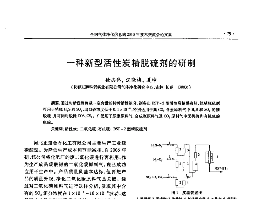 一种新型活性炭精脱硫剂的研制 - 2010年全国气体净化技术交流会