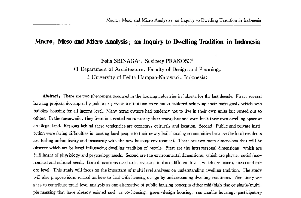 Macro_Meso and Micro Analysis_ an Inquiry to Dwelling Tradition in Indonesia - 中国城市住宅研讨会暨可持续住宅建设产业化论坛