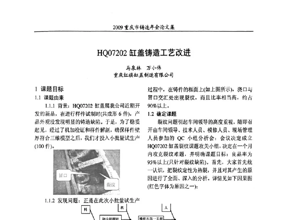 HQ07202缸盖铸造工艺改进 - 2009重庆市铸造年会