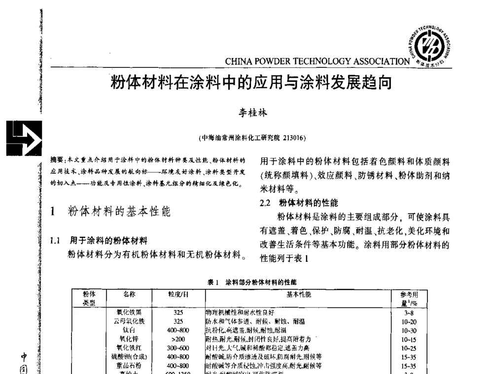 粉体材料在涂料中的应用与涂料发展趋向 - ICPTP2009国际粉体技术产品商贸交流大会