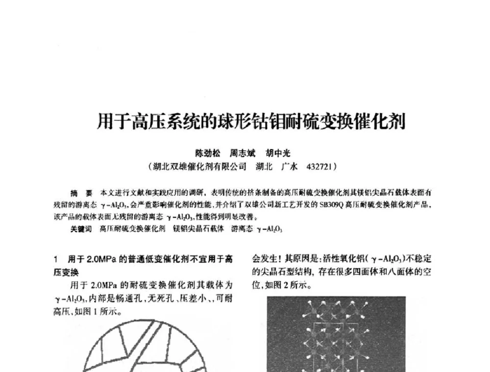 用于高压系统的球形钴钼耐硫变换催化剂 - 全国化工合成氨设计技术中心站2010年技术交流会