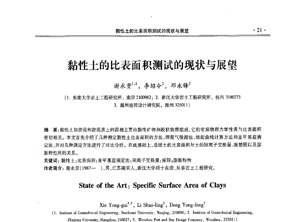 黏性土的比表面积测试的现状与展望 - 第十一届全国地基处理学术讨论会