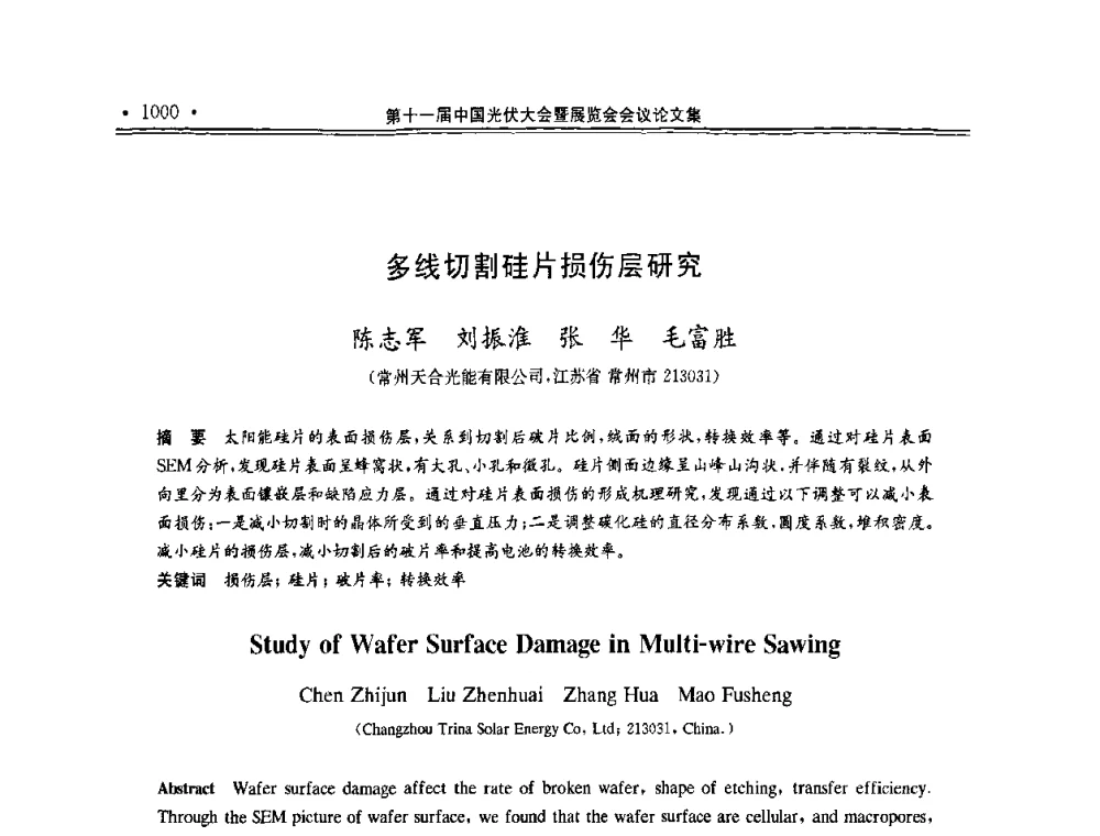 多线切割硅片损伤层研究 - 第十一届中国光伏大会暨展览会