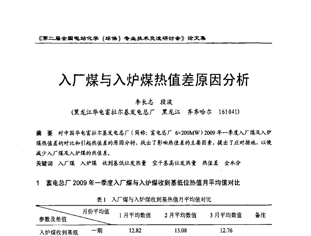 入厂煤与入炉煤热值差原因分析 - 第二届全国电站化学(环保)专业技术交流研讨会