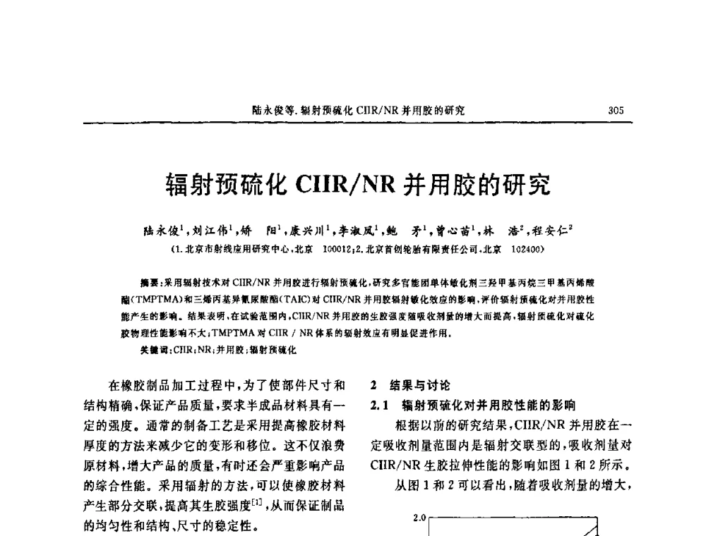辐射预硫化CIIRNR并用胶的研究 - 第十五届中国轮胎技术研讨会
