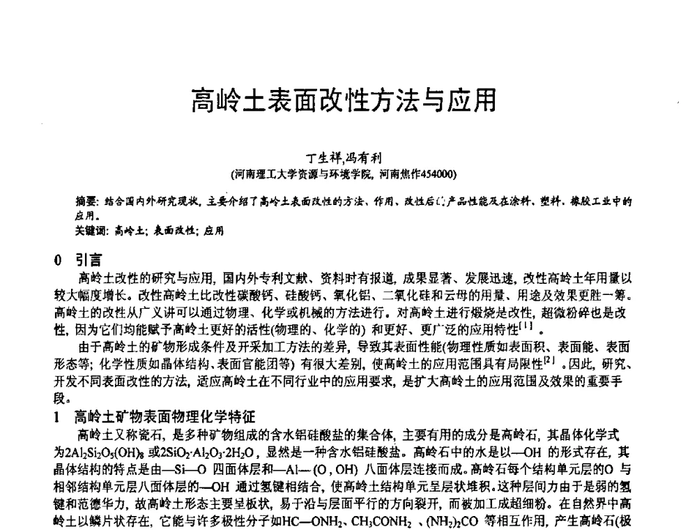 高岭土表面改性方法与应用 - 第五届中国白色工业矿物技术与市场交流大会