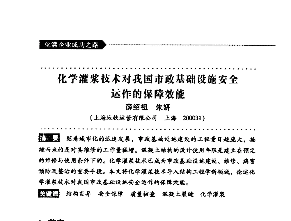 化学灌浆技术对我国市政基础设施安全运作的保障效能 - 第二届全国化学灌浆论坛