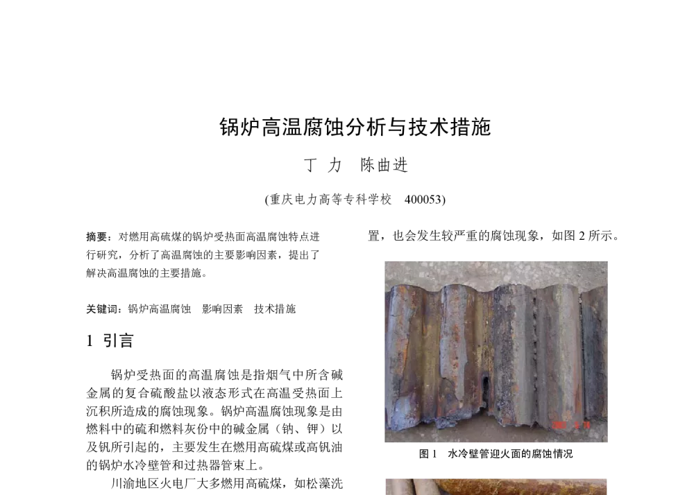 锅炉高温腐蚀分析与技术措施 - 2008年中国电机工程学会年会