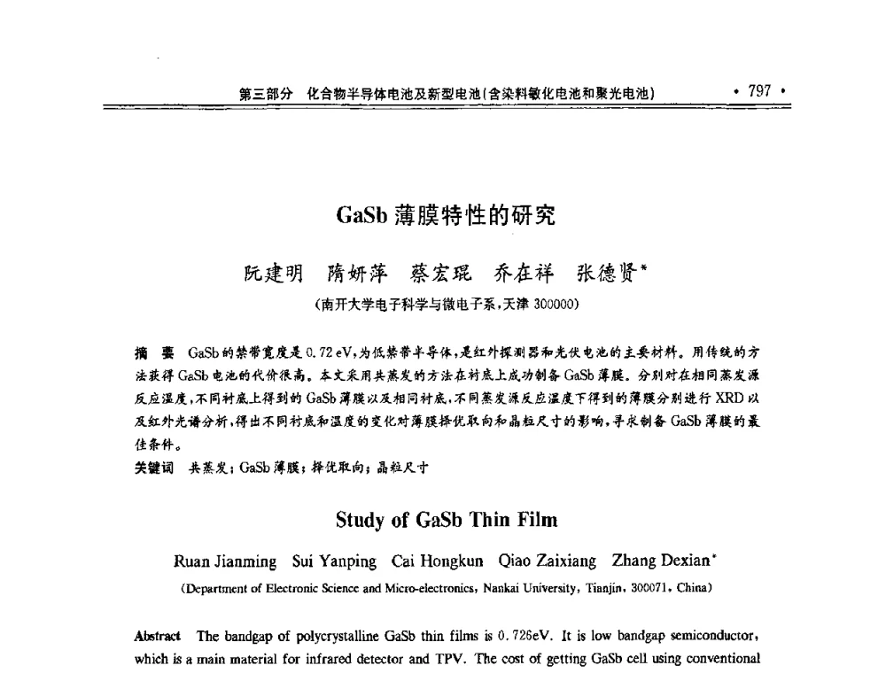 GaSb薄膜特性的研究 - 第十一届中国光伏大会暨展览会
