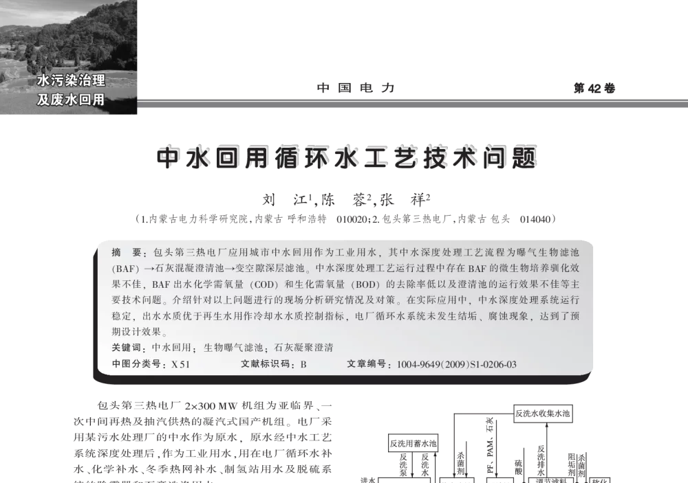 中水回用循环水工艺技术问题 - 2009年火电厂环境保护综合治理技术研讨会