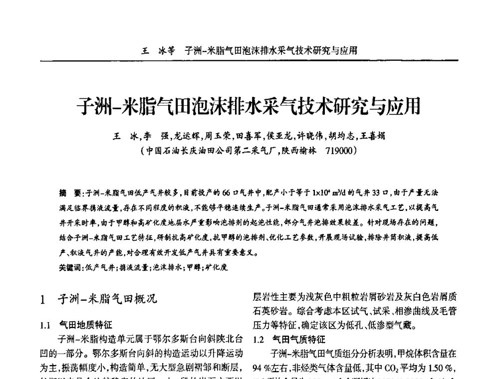 子洲-米脂气田泡沫排水采气技术研究与应用 - 宁夏第五届青年科学家论坛