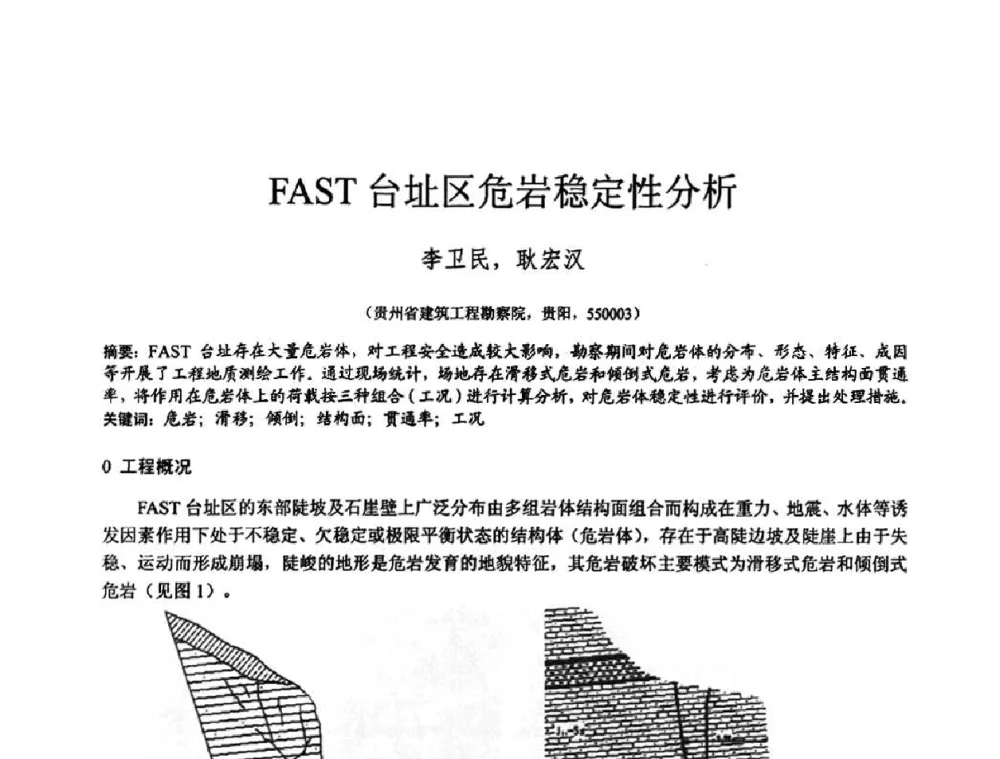 FAST台址区危岩稳定性分析 - 2010年全国工程勘察学术大会