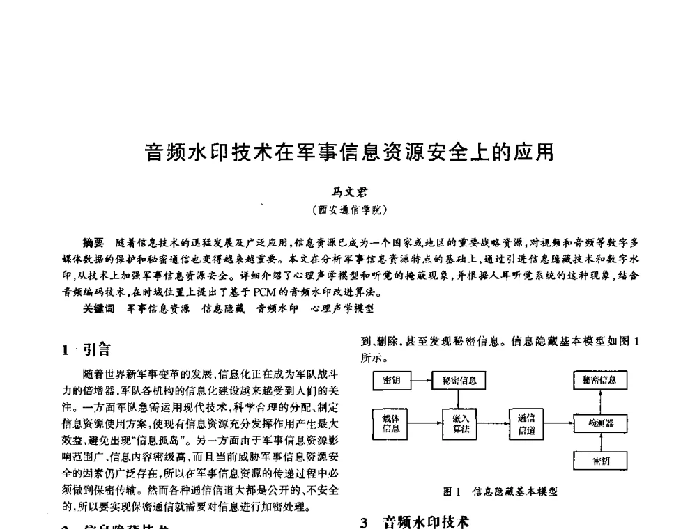 音频水印技术在军事信息资源安全上的应用 - 中国电子学会电子系统工程分会第十五届信息化理论学术研讨会