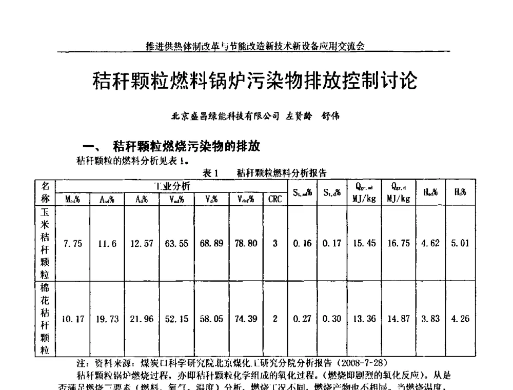 秸秆颗粒燃料锅炉污染物排放控制讨论 - 推进供热体制改革与节能改造新技术新设备应用交流会