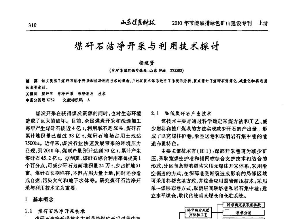 煤矸石洁净开采与利用技术探讨 - 山东煤炭学会2010年工作会议暨学术年会