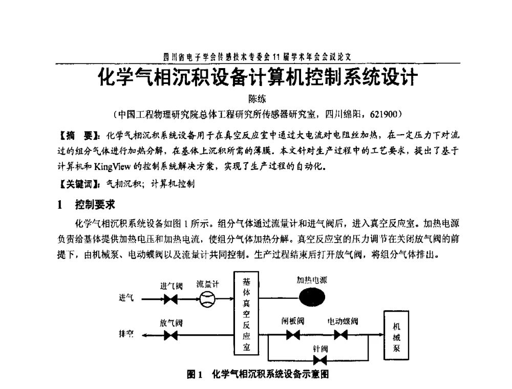 化学气相沉积设备计算机控制系统设计 - 四川省电子学会传感技术第11届学术年会