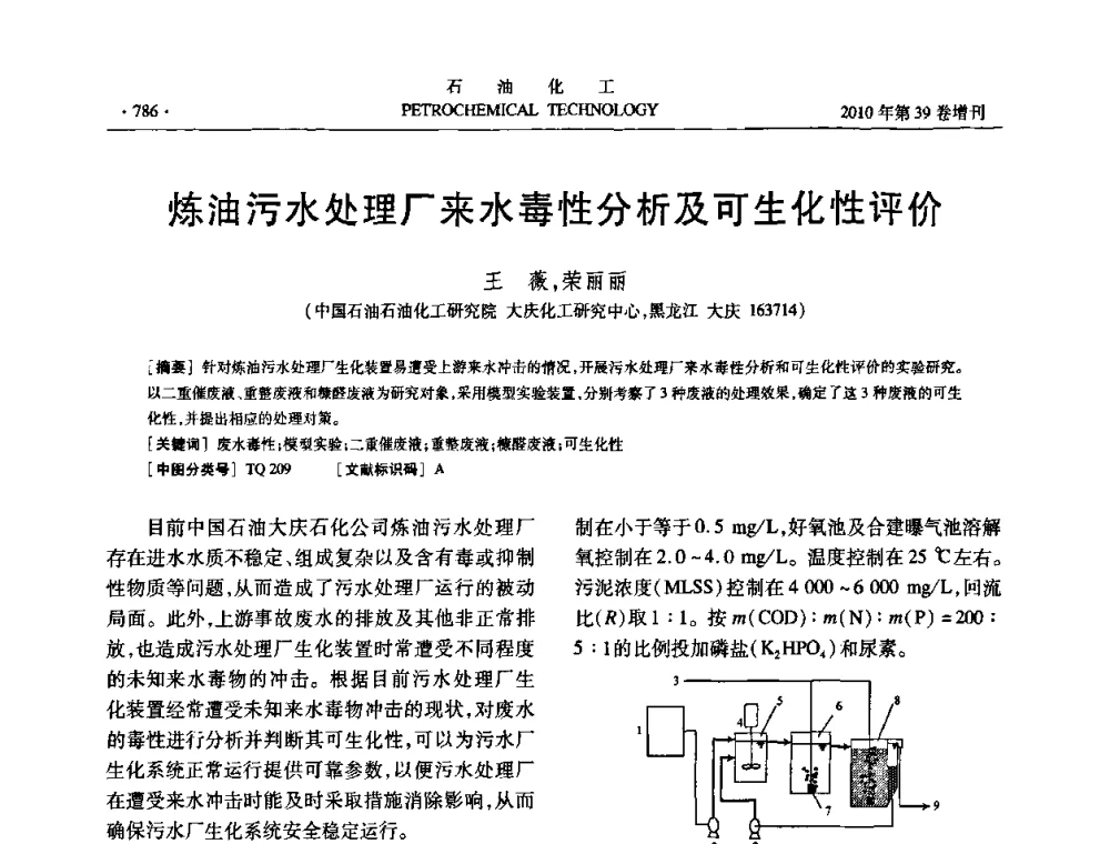 炼油污水处理厂来水毒性分析及可生化性评价 - 中国化工学会2010年石油化工学术年会