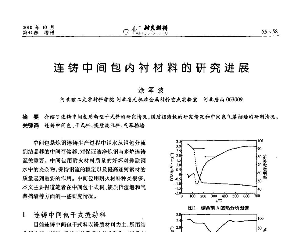 连铸中间包内衬材料的研究进展 - 第十二届全国耐火材料青年学术报告会