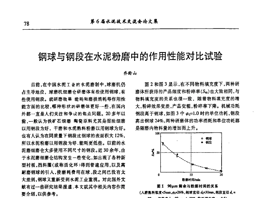 钢球与钢段在水泥粉磨中的作用性能对比试验 - 第6届水泥技术交流会