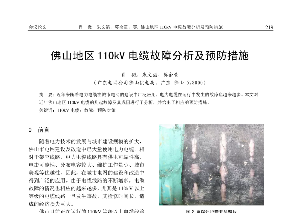 佛山地区110kV电缆故障分析及预防措施 - 2010年(苏州)电力电缆状态检修技术交流会