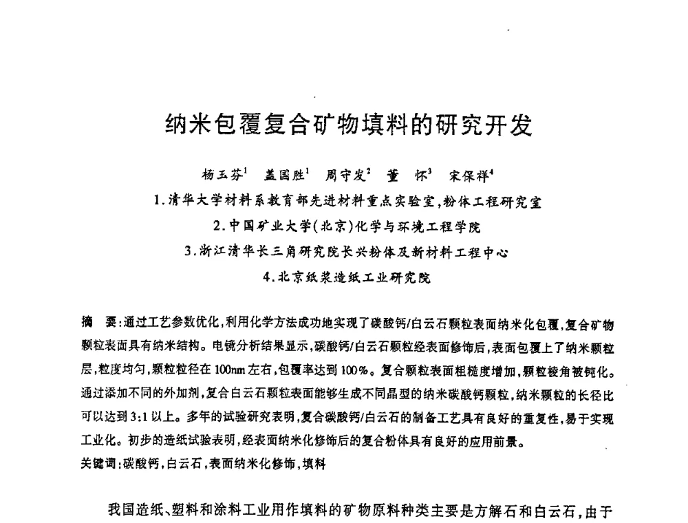 纳米包覆复合矿物填料的研究开发 - 2008年全国碳酸钙行业会议