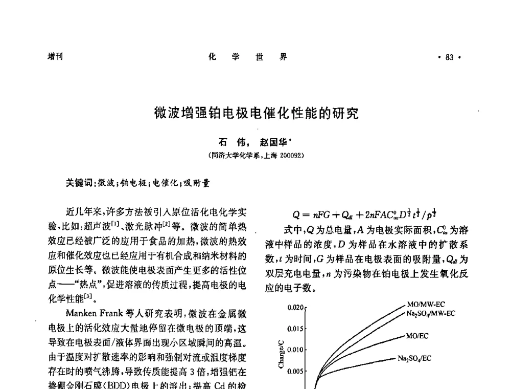 微波增强铂电极电催化性能的研究 - 上海市化学化工学会2008年度学术年会