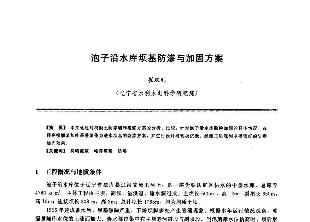 泡子沿水库坝基防渗与加固方案 - 2009年地基基础工程与锚固注浆技术研讨会