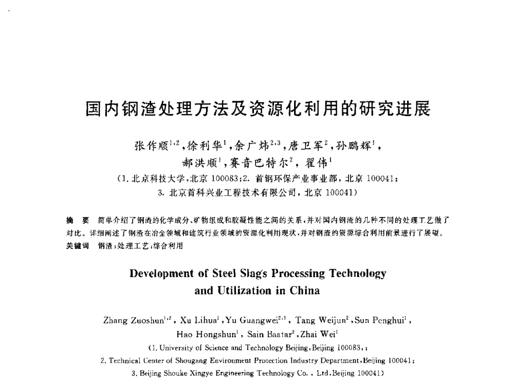 国内钢渣处理方法及资源化利用的研究进展 - 2010年全国能源环保生产技术会议