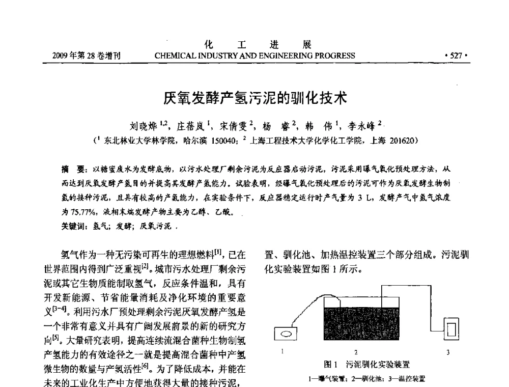 厌氧发酵产氢污泥的驯化技术 - 中国化工学会2009年年会暨第三届全国石油和化工行业节能节水减排技术论坛