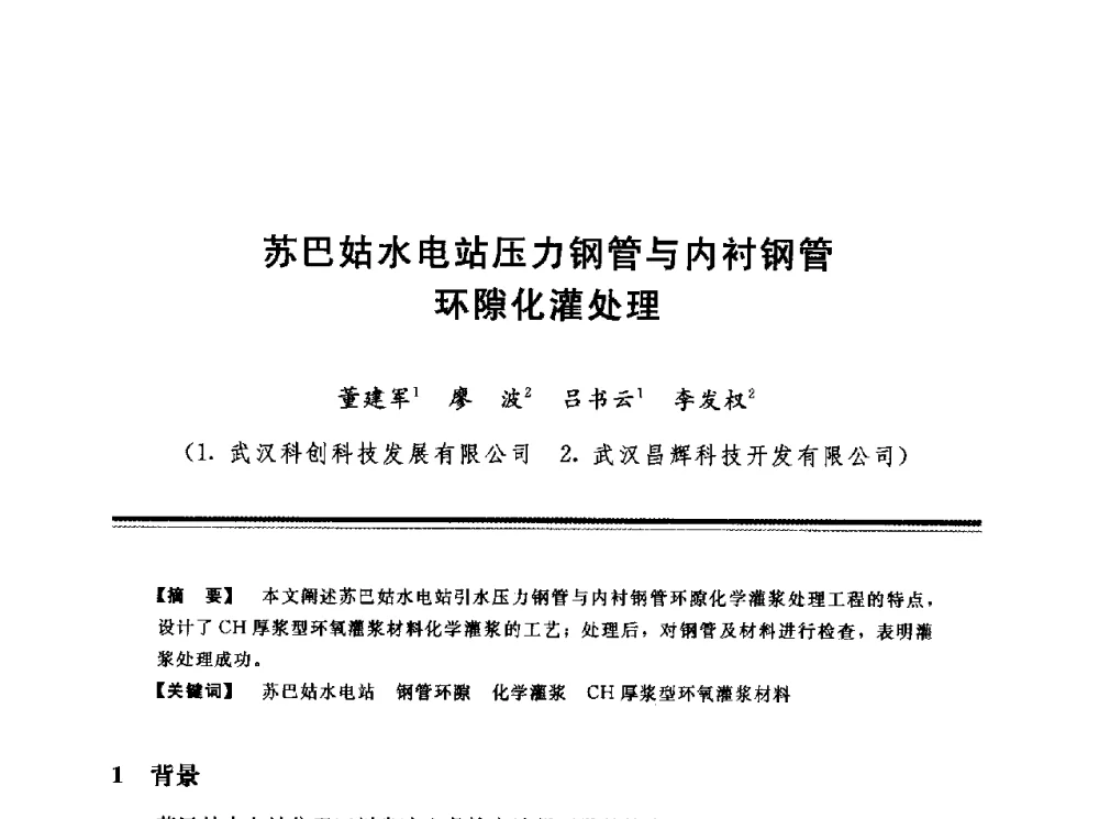 苏巴姑水电站压力钢管与内衬钢管环隙化灌处理 - 第十三次全国化学灌浆学术交流会