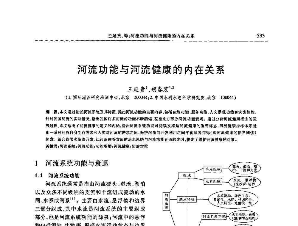 河流功能与河流健康的内在关系 - 第七届全国泥沙基本理论研究学术讨论会