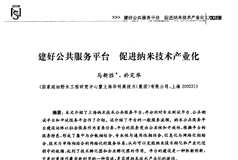 建好公共服务平台促进纳米技术产业化 - 2008年上海纳米科技与产业发展研讨会