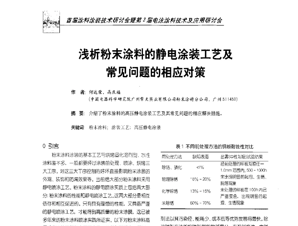 浅析粉末涂料的静电涂装工艺及常见问题的相应对策 - 首届涂料涂装技术研讨会暨第3届电泳涂料技术及应用研讨会