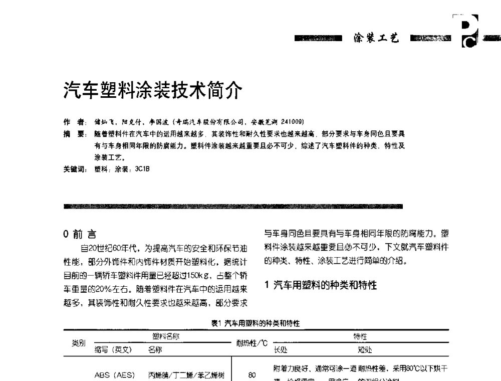 汽车塑料涂装技术简介 - 第4届塑料涂料及涂装技术研讨会