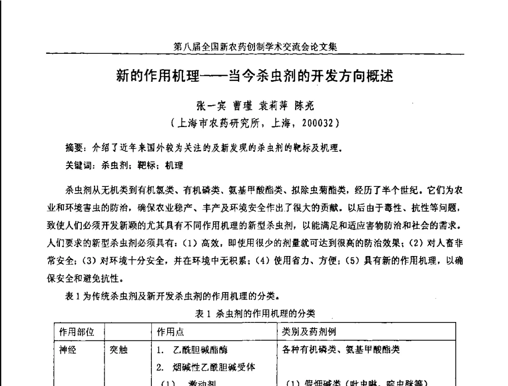 新的作用机理——当今杀虫剂的开发方向概述 - 第八届全国新农药创制学术交流会