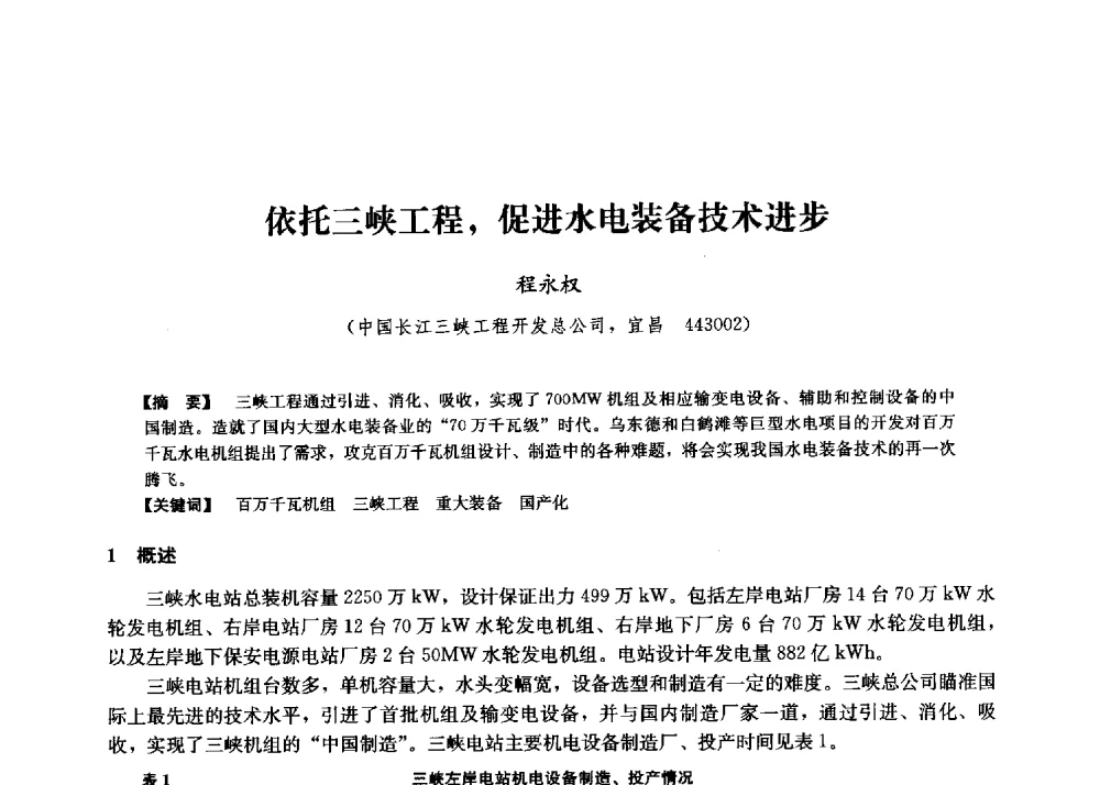 依托三峡工程_促进水电装备技术进步 - 第二届水力发电技术国际会议