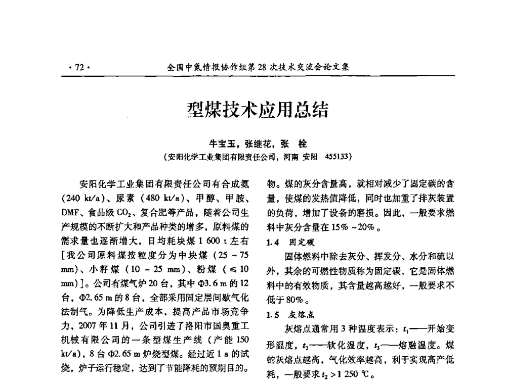 型煤技术应用总结 - 全国中氮情报协作组第28次技术交流会