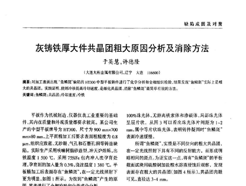 灰铸铁厚大件共晶团粗大原因分析及消除方法 - 2009年大型铸铁件铸造生产技术研讨会