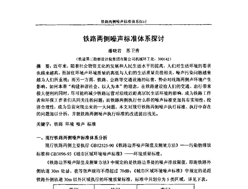 铁路两侧噪声标准体系探讨 - 中国铁道学会环保委员会噪声振动学组年会学术交流会