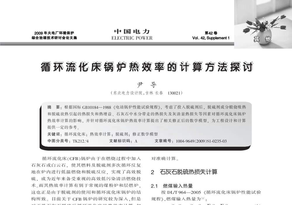 循环流化床锅炉热效率的计算方法探讨 - 2009年火电厂环境保护综合治理技术研讨会