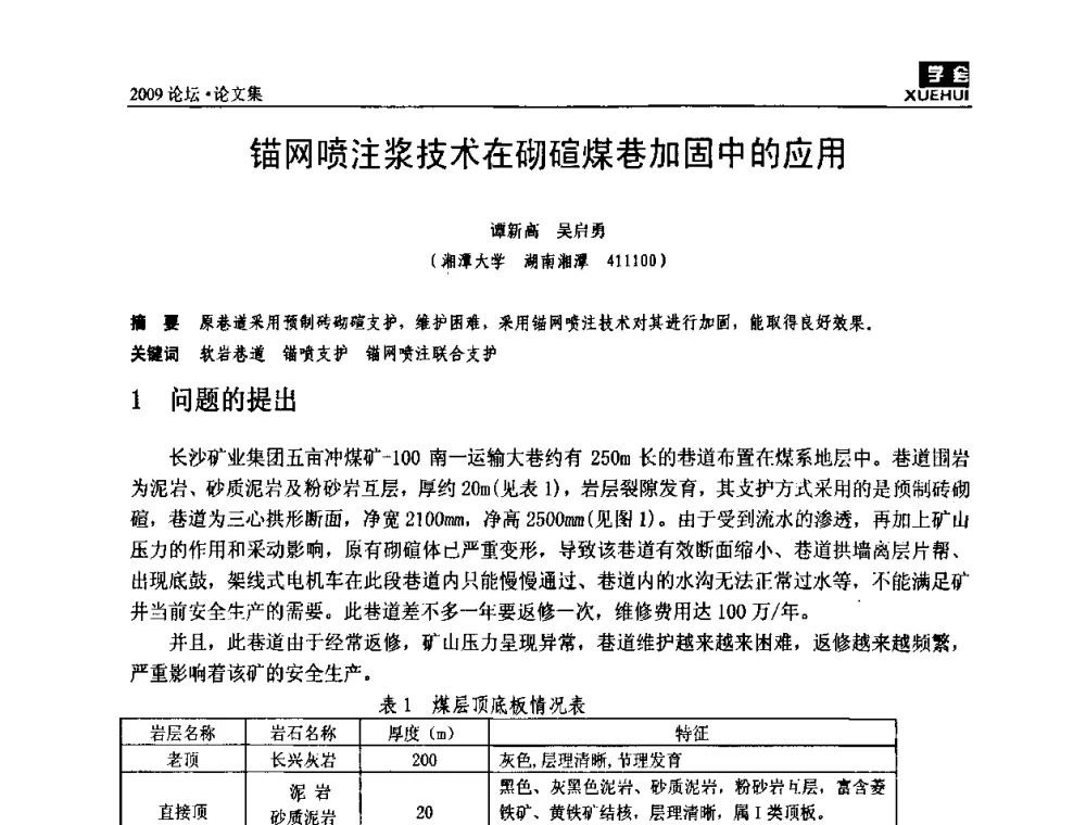 锚网喷注浆技术在砌碹煤巷加固中的应用 - 湖南煤炭科技高峰论坛