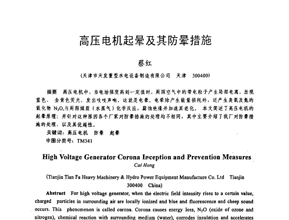 高压电机起晕及其防晕措施 - 天津市电机工程学会2009年学术年会