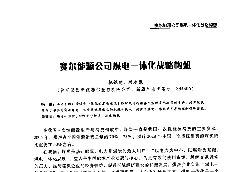 赛尔能源公司煤电一体化战略构想 - 2008年中国矿业循环经济论坛