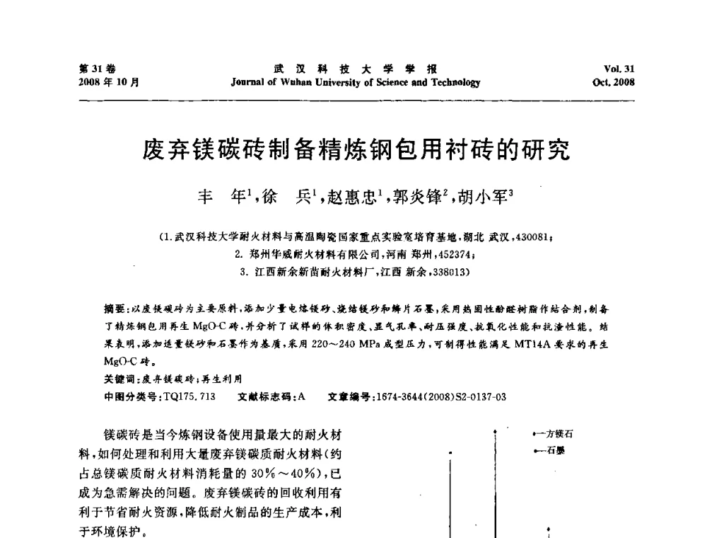 废弃镁碳砖制备精炼钢包用衬砖的研究 - 第十一届全国耐火材料青年学术报告会